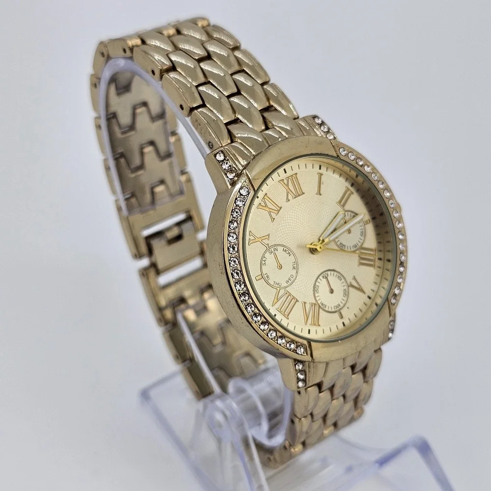 38MM Women's Analog Watch Gold Dial Gold‎ Bracelet Band 7.5